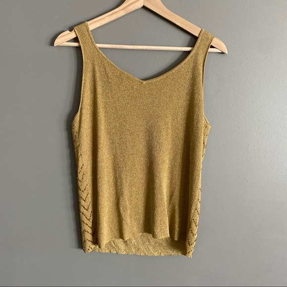 Liz Claiborne Collection Womens Metallic Gold Beaded Silk Tank Top Size Medium - Picture 2 of 5